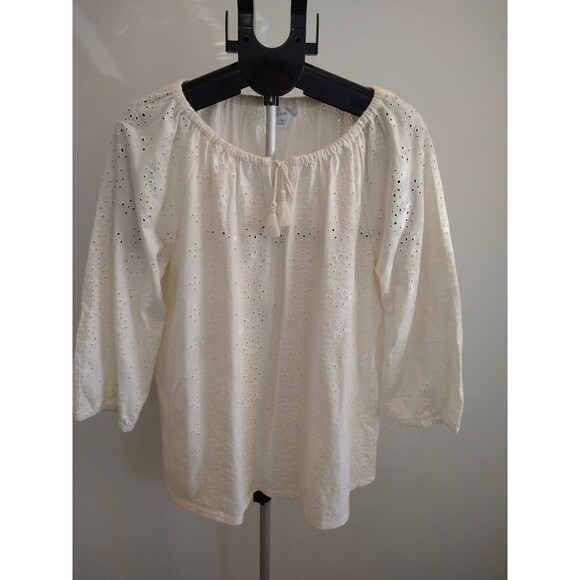 J Jill Eyelet  blouse Cream Sz 1x Cottage Core, Boho, Feminine Beachy - Picture 2 of 11